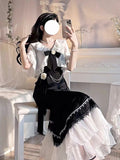 Summer 2 Piece Dress Set Women Elegant Vintage Midi Dress + Casual Blouse Kawaii Clothing Lolita Dress Fashion Suits Chic