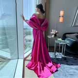 Darianrojas Fuchsia Saudi Arabia Prom Dresses Stain Beaded Big Bow Split Side Long Evening Dress Formal Women Dubai Party Gowns