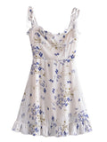 Sexy Sling Summer Dress Women Sweet Floral Print A-line Short Chiffon Dress Elegant Ladies Wood Ears French Style Vestido