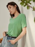 Solid V-Neck Women T-shirt Temperament Simple Short Sleeve Summer  Versatile Slim Top For Women Female Round Neck Tees