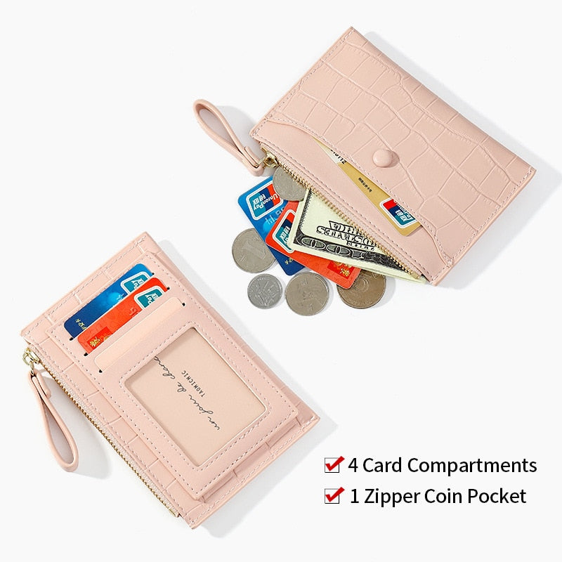 Darianrojas Brand Stone Pattern Mini Women Card Holder Cute Credit ID Card Holders Zipper Slim Wallet Case PU Leather Change Coin Purse Girl