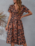 Chiffon Dress Summer Dress  Retro Yellow Red Floral Print Female Casual V-neck Short-sleeved A-line Beach Long Robe Dress