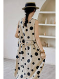 Summer Dress Korean Fashion New Arts Style Women Sleeveless Dot Print All-matched Casual Cotton Linen O-neck Tank Dresses