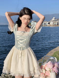 Summer Lolita Mini Dress Women Causal Kawaii Short Sleeve Dress Female Elegant Party One Piece Dress Korean Fashion Chic