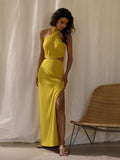 Summer Halterneck Cutout Slim Maxi Dress Backless Long Tight High Slit Premium Ladies Party Evening Dresses