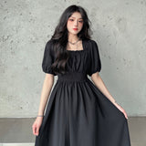 y2k Dress Women Elegant Gothic Vintage Black Casual Princess Party Midi Dress Office Lady Korean Fashion Short Sleeve Summer New