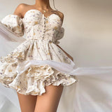 Fashion and Luxury Women Dress Elegant Vintage Princess Cake Skirt Corset Chest Bilayer Sexy Y2K Clothes Female