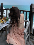 Darianrojas Summer New Fashion Women Sexy Pleated  Boho Long Dress Vacation Beach Strap A line Ladies Robe Sundress