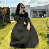 y2k Dress Women Elegant Gothic Vintage Black Casual Princess Party Midi Dress Office Lady Korean Fashion Short Sleeve Summer New