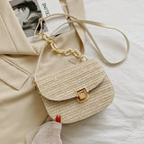 Darianrojas Fashion Women Straw Woven Shoulder Crossbody Messenger Bag Summer Beach Chain Saddle Bags Small Purse