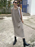 Sleeveless Dresses Women Striped Basic Korean Style Female Straight Design Casual Stylish Classic Summer Midi Breathable Simple