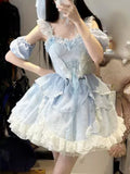 Kawaii Lolita Mini Dress Women Basic Elegant Even Party Dress Office Lady Short Sleeve One Piece Dress Korean Summer Chic