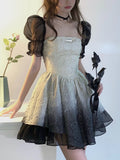 Darianrojas Summer Gothic Vintage Short Sleeve Dress Woman Korean Fashion Elegant Mini Dress Casual Sweet Short Party Dress Slim Design