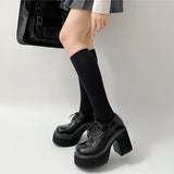 Darianrojas New Brand Chunky High Heel Mary Janes Pumps Round Toe Buckle Strap High Platform Black Patent Sock Women Shoes