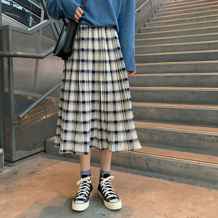 Plaid Midi Skirts Women High Waist Casual Students Harajuku Teens All-match Preppy Korean Style Fashion Chic Юбка Женская Mujer