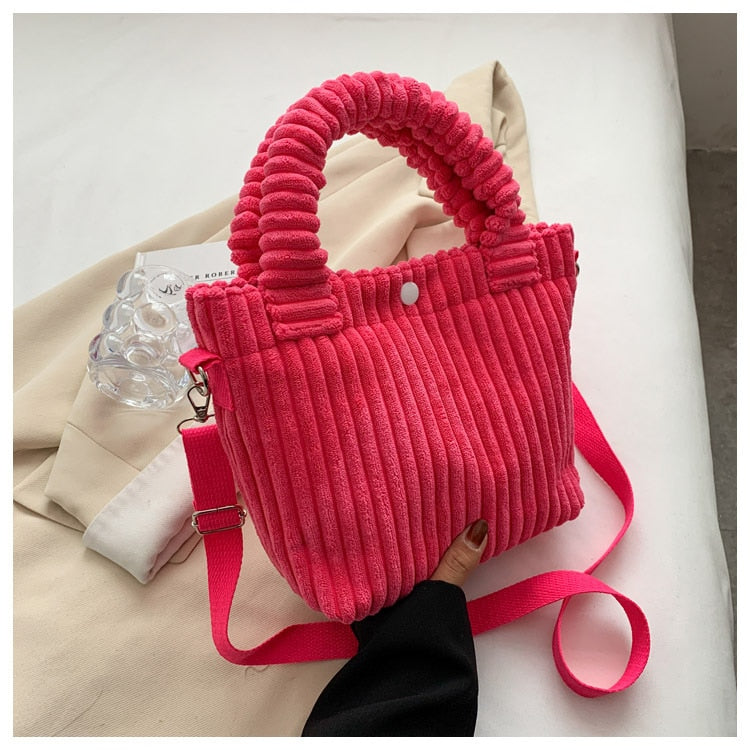 Darianrojas Corduroy Casual Women's Side Shoulder Crossbody Bag Trend New Cotton Zipper Tote Handbags Designer Ladies Shopper Purse
