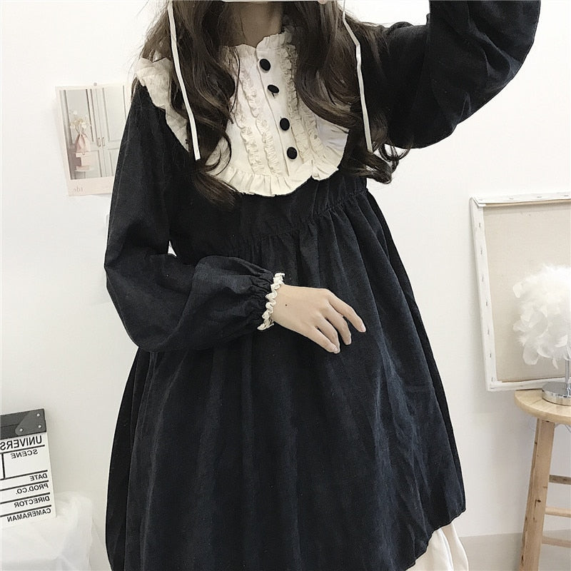 Darianrojas Japan Spring and Autumn High Waist Slim Contrast Color Lolita Sweet Lolita Dress Kawaii Clothing