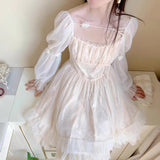 Darianrojas Long Sleeve Kawaii Lolita Dress Women Casual Vintage Mini Dress Female Japanese Fairy Aesthetic Style One Piece Dress
