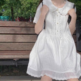 Darianrojas Kawaii White Lolita Dress Women Soft Girl Sweet Princess Ruffle Elegant Dresses Peter Pan Colalr Button Summer