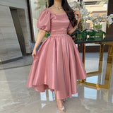 Darianrojas Blush Pink Saudi Arabia Midi Prom Dresses A Line Dubai Formal Prom Party Gowns Short Sleeves Pleats Women's Evening Dress