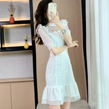 SMTHMA  Fashion Summer Lace Dress Female Hollow Out High-End Temperament Sweet Elegant Ruffle Dresses Vestidos