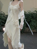 Darianrojas Fairy 2 Piece Dress Set Woman Casual Long Sleeve Crop Tops + Elegant Solid Strap Midi Dress Party Korea Fashion Suit Summer