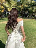 Darianrojas Summer Women White Fairy Bow Slash Neck Tube Top Long Sexy Dress Vestido Festa Luxo فستان  traf женское платье robe
