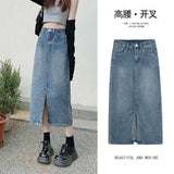 Open Half Denim Skirt Women  Summer New Y2k High Waist Long Skirt Female Package Hip Skirt Jean Skirts Long Tyle Harajuku