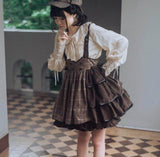 Darianrojas Spring Summer Japanese Gothic Lolita Jsk Dress Women Kawaii Ruffle Harajuku Brown Strap Dress Girls Punk Loli Tea Party Vestidos
