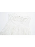 Women White Strapless Lace Dress Sweet Ladies Sexy Mini Party Robe