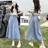 Lucyever Korean Style High Waist Long Skirts for Women Fashion  Summer Thin A-Line Denim Skirt Women's All-Match Midi Skirts