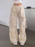 Kpop Beige Cargo Pants Women Harajuku Y2K Vintage Streetwear Oversize Wide Leg Parachute Trousers Female Korean Fashion