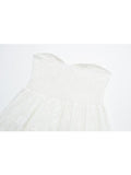 Women White Strapless Lace Dress Sweet Ladies Sexy Mini Party Robe