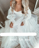 Darianrojas Modern Tulle Wedding Dresses Sweetheart Puff Sleeves A-Line Pleat Boho Wedding Gown Country Bridal Gown Plus Size