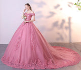 Autumn New Vestidos Sweet Pink Quinceanera Dresses Classic Ball Gown Luxury Lace Party Dress Plus Size Robe De Bal 6 Colors