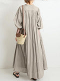 Dresses for Women Women's Solid Color Cotton Linen Retro Pleated Large Swing Loose Casual Long Dress Elegant Dresses Robe