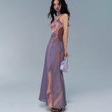 Aesthetics Tie Dye Dress Vintage Gradient Print Maxi Dress Korean Style Spaghetti Strap Party Dress Prom Festival