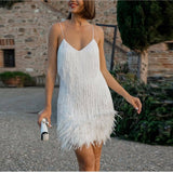 Sexy Tassel Sequins Feather Mini Dress Women Spaghetti Strap Stitching Dresses Female Elegant Evening Party Club Dress
