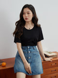 Solid V-Neck Women T-shirt Temperament Simple Short Sleeve Summer  Versatile Slim Top For Women Female Round Neck Tees