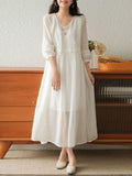 Dress for Women  Summer Solid Color Lantern Sleeve Lace-up Vintage Dress Loose V-Neck Robe Korean Fashion Streetwear