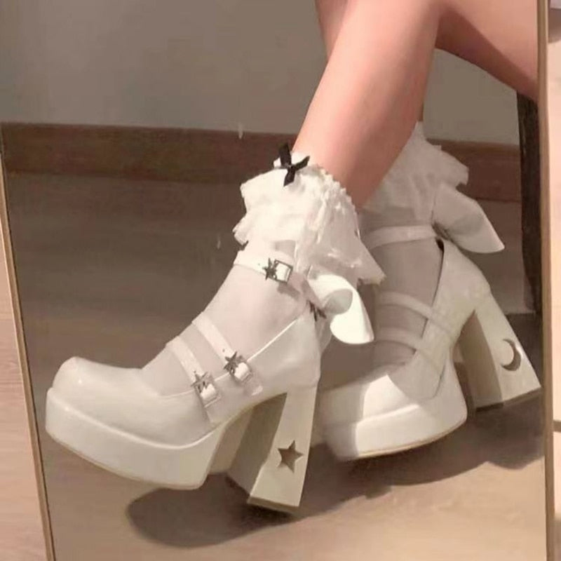 Darianrojas Y2k Chunky Platform High Heels Pumps Women Spring Punk Thick Heel Mary Jane Lolita Shoes Woman Patent Leather Cosplay Shoes