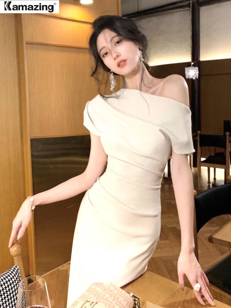 Women Elegant Long Dress Summer Fashion Off Shoulder Chic Bodycon Evening Party Dresses Korean One Piece Clothing