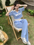 Summer Sporty Casual Sets Women Ulzzang Simple Hotsweet Crop Tops Fashion Ins Chic Schoolgirls Letter T-shirts Pants 2 Pieces