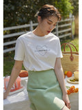 Office Lady Cotton White T-Shirt Women Printed T-Shirt O-Neck Short Sleeved Tee Summer White Heart Print Straight Top