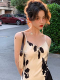 Vintage Elegant Print Spaghetti Strap Midi Dress for Women Party Fashion One Piece Bodycon Prom Robe Vestidos Summer  Korean