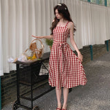 French Sweet Plaid Dress Fashion Chic and Elegant Strap Mini Dress Birthday Even Party Korean Style Dress for Women Summer