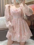 2 Piece Dress Set Women Floral Mini Dress + Casual Blouse Korean Fashion Suits Kawaii Clothing Lolita Dress Party Summer