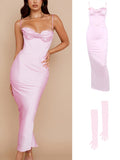 High Quality Summer Maxi Bodycon Dress Women Party Dress  Pink Satin Dress Sexy Dress Birthday Evening Wedding Night Dresses