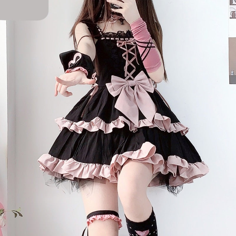 Darianrojas Japanese Victorian Gothic Lolita Dress Vintage Girl Sweet Bow Ruffles Bandage Princess Holiday Party Dresses Women Dark Vestidos