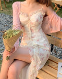 Darianrojas Summer Floral Sleeveless Midi Dress Elegant Sexy French Vintage Strap Dress Woman Party One Piece Dress Korean Fashion